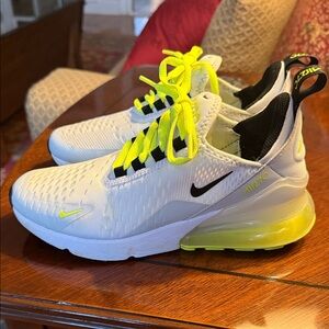 Nike Air Max 270 White and Neon Yellow Sneakers